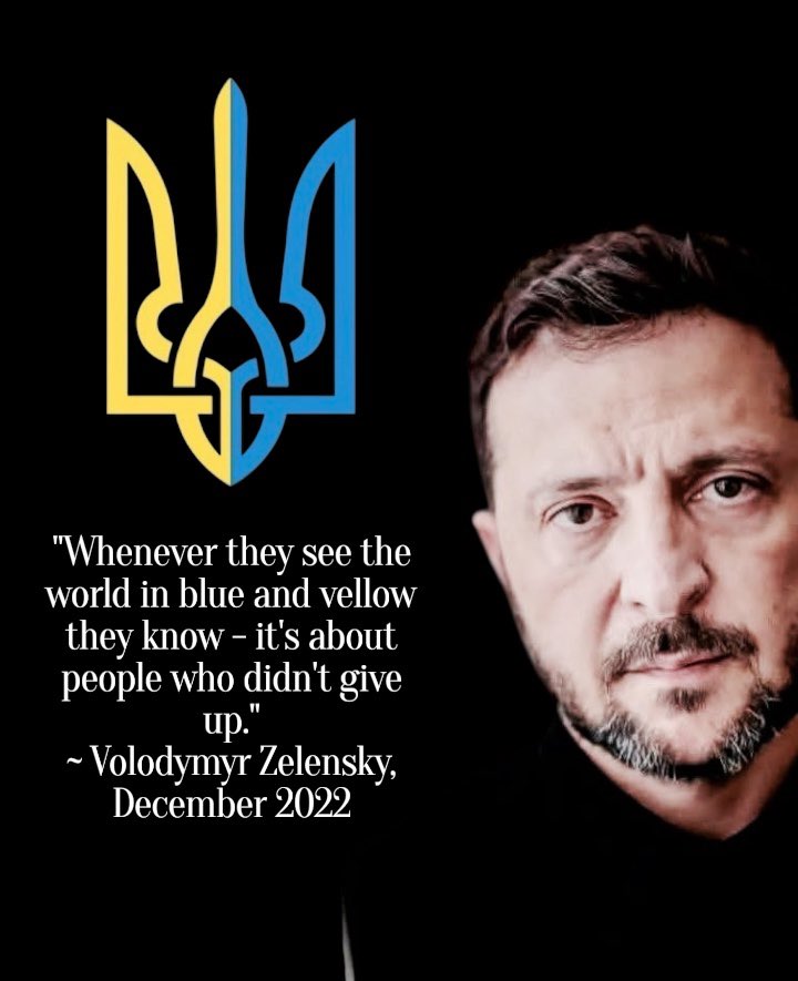 "Whenever they see the world in blue and vellow they know – it's about people who didn't give up."

~ Volodymyr Zelensky🇺🇦

Respect 🫡