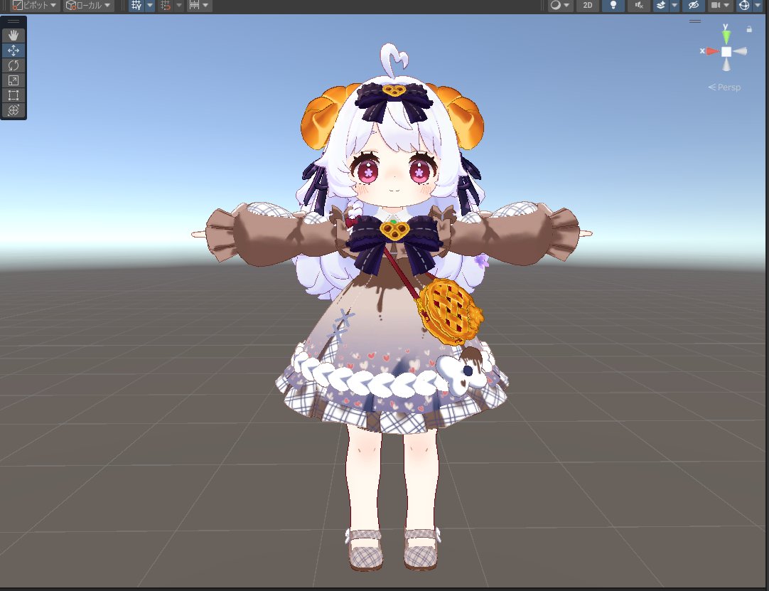 「改変出来たよ～♪」
簡単ですがバレンタイン改変が終わり～まる印(<a href="/o_jirushi/">まる印</a>)さんのデフォルト衣装専用の改変テクスチャを使用しました。チョコソースの様な服のアクセントとハートマークが良い感じですね🍫次は春イメージな改変が出来ればw

#まる印
#えも研
#VRChat 
#コロネちゃんかわいい