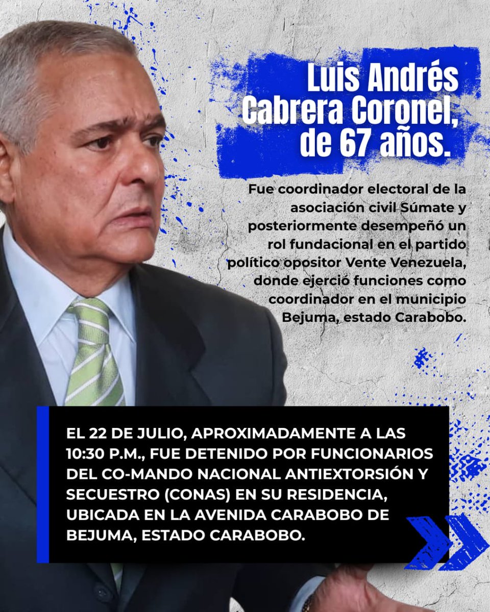 VenteCarabobo's tweet photo. Andrés Cabrera, preso político en Bejuma, Carabobo.
Hombre honesto, trabajador incansable, esposo y padre ejemplar que solo quiere estar con su familia.
Hoy sigue tras las rejas por atreverse a pensar diferente.
¡Basta de silenciar voces!
#QueaSeanTodos
Liberen a @elcedroac https://t.co/J7S5hQGlCi