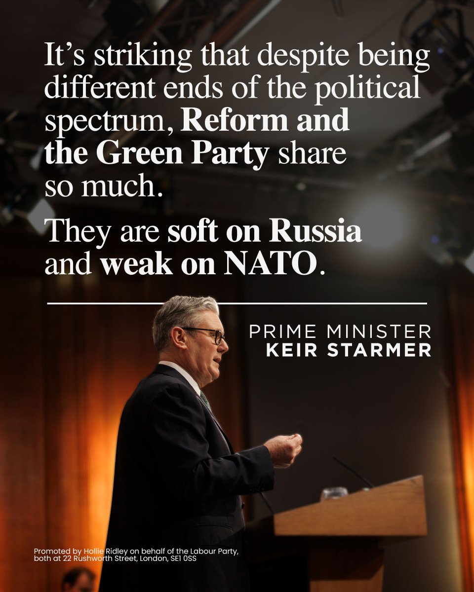 UKLabour's tweet image. Reform and the Greens.

Soft on Russia. Weak on NATO.