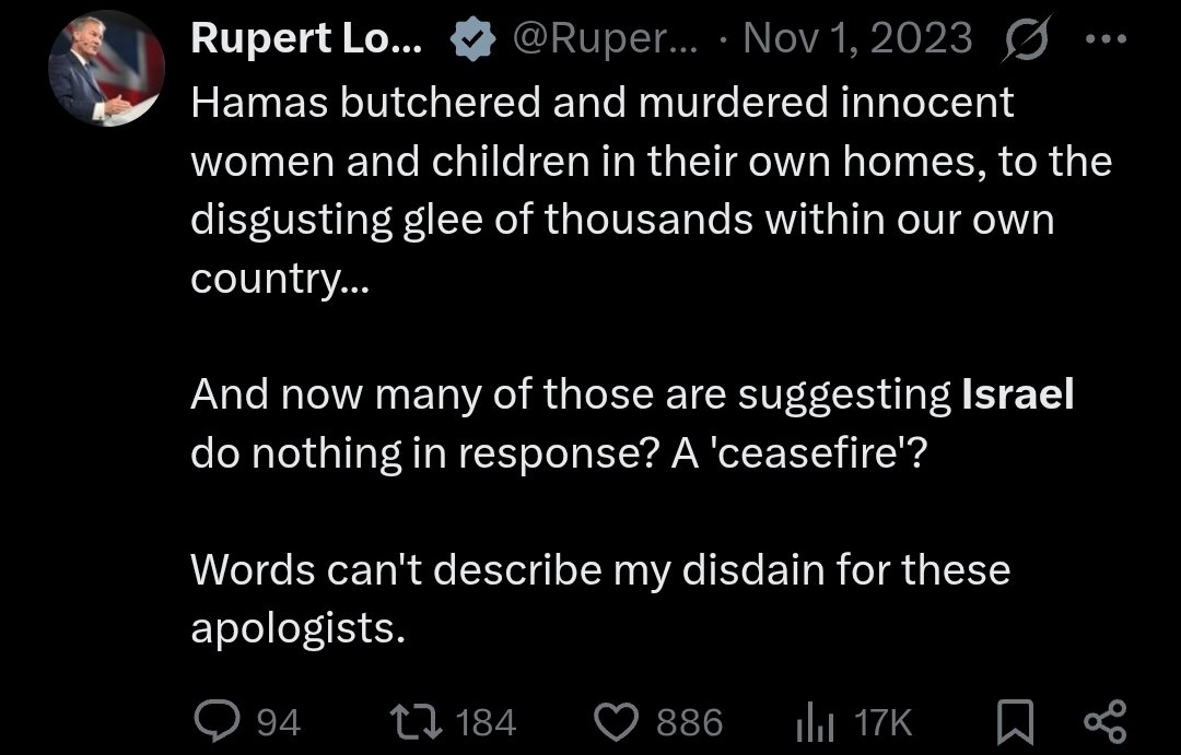 doctor_rahmeh's tweet image. When Rupert Lowe posted this, almost 10,000 Palestinians had been murdered in Gaza. 4000 were children. In one month.

Yet Lowe's disdain was at a ceasefire.
No disdain yet on the 'israel' lobby.

Ps the debunked lies about Hamas are what jews have done in Palestine for a century