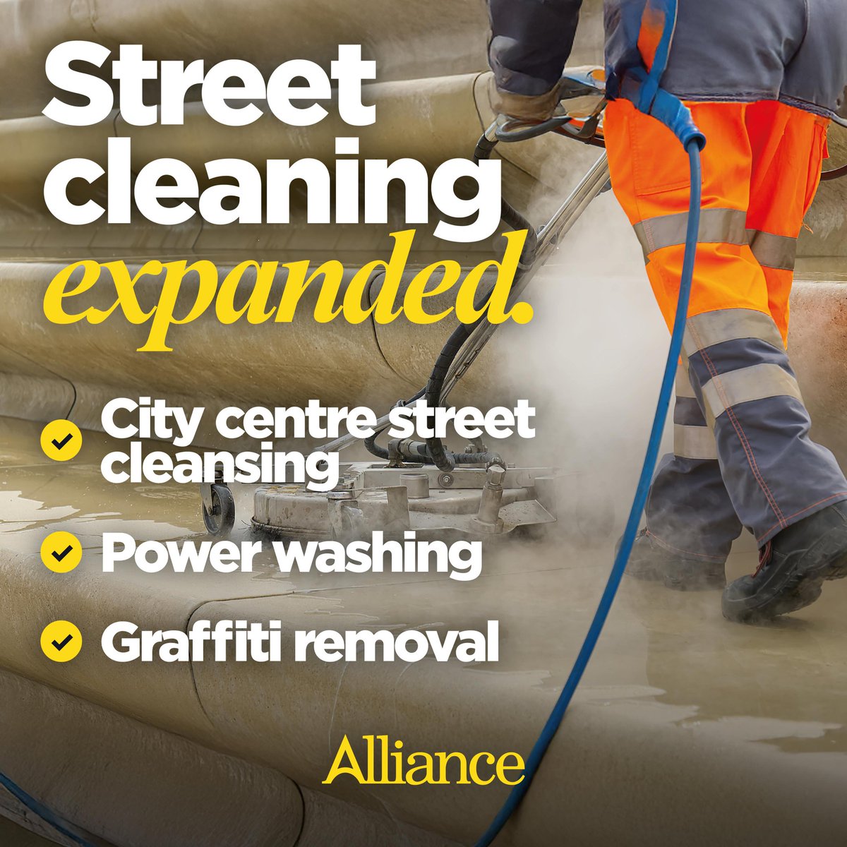The Number 1 complaint I get is about the need for better street cleansing, especially in the city centre.

Alliance is delighted that we have delivered £750k for more equipment and staff to tackle the grimy footpaths and unwanted graffiti in the city centre and arterial routes