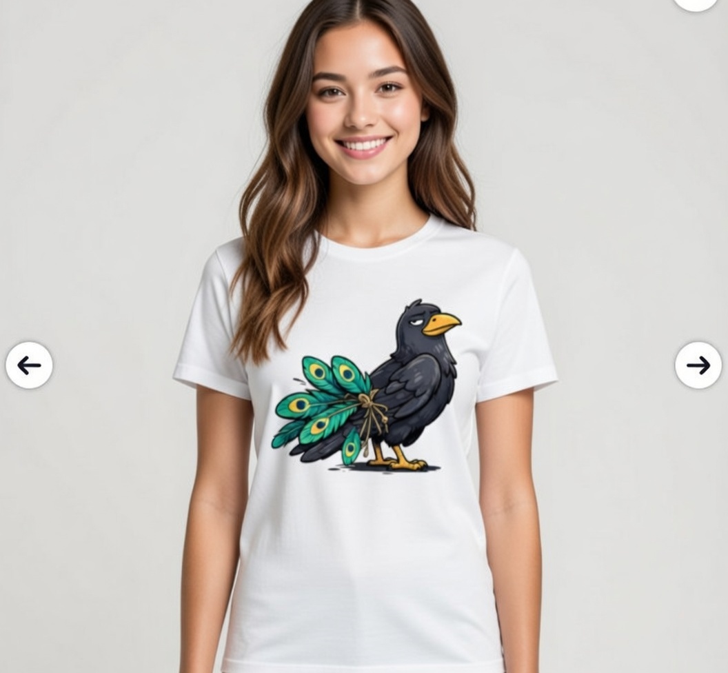 WMH142806's tweet photo. Meet the crow who's dreaming big: stole some peacock feathers and tied them on like, "I'm fancy now." 🐦 ⬛ 🦚

We all have that moment where we just want to strut a little extra, right? 

#PrintOnDemand #FunnyMerch #CrowWithPeacockTail #TeePublicArtist https://t.co/MsrgXdCbjy