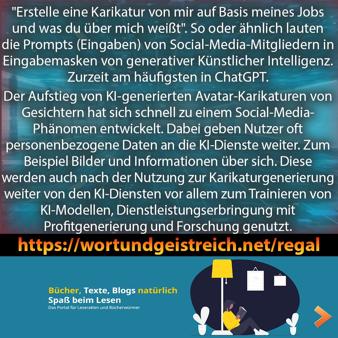 LettersKat's tweet photo. 𝗔𝗿𝘁𝗶𝗸𝗲𝗹 𝗳𝘂̈𝗿 𝗟𝗲𝘀𝗲𝗿❗
bei WORT UND GEISTREICH

Kompletter Artikel hier:
https://t.co/8g2Dh12et3

𝗞𝗜-𝗞𝗮𝗿𝗶𝗸𝗮𝘁𝘂𝗿𝗲𝗻 𝗴𝗲𝗵𝗲𝗻 𝘃𝗶𝗿𝗮𝗹ⵑ
von 𝗟𝗢𝗨𝗜𝗦 𝗠𝗘𝗟𝗟𝗢𝗬
〰️〰️〰️〰️〰️〰️〰️〰️
#wortundgeistreich #louismelloy  #karikatur #ki #kuenstlicheintelligenz https://t.co/ZgqvKnOAW6