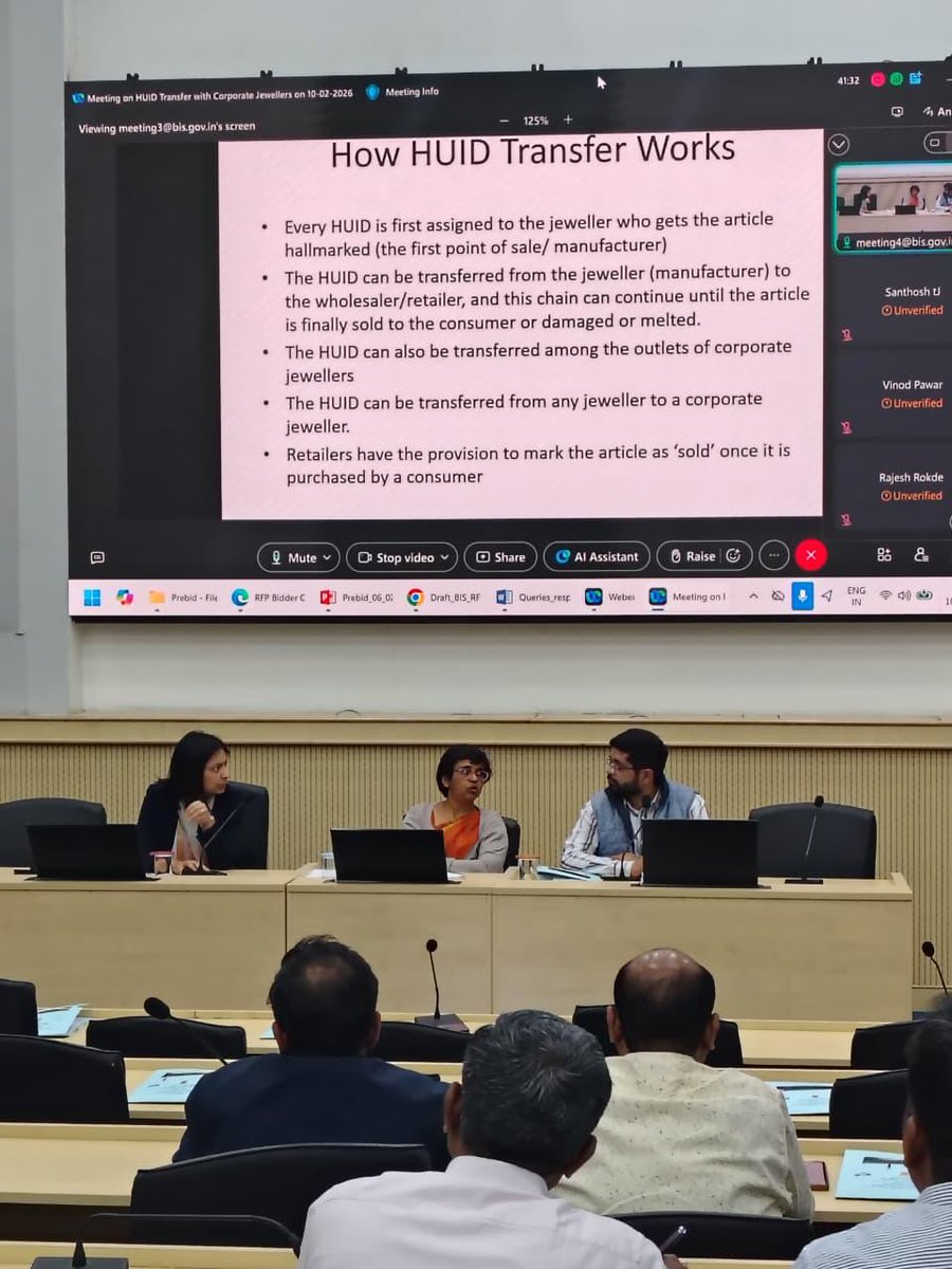 IndianStandards's tweet image. BIS held its second consultative meeting with Corporate Jewellers to demonstrate the ‘Transfer HUID’ provision and share recent system upgrades based on stakeholder feedback. 

#BISCertification #BISCareApp #BISHUID #BISHallmark #BIS #Hallmarking