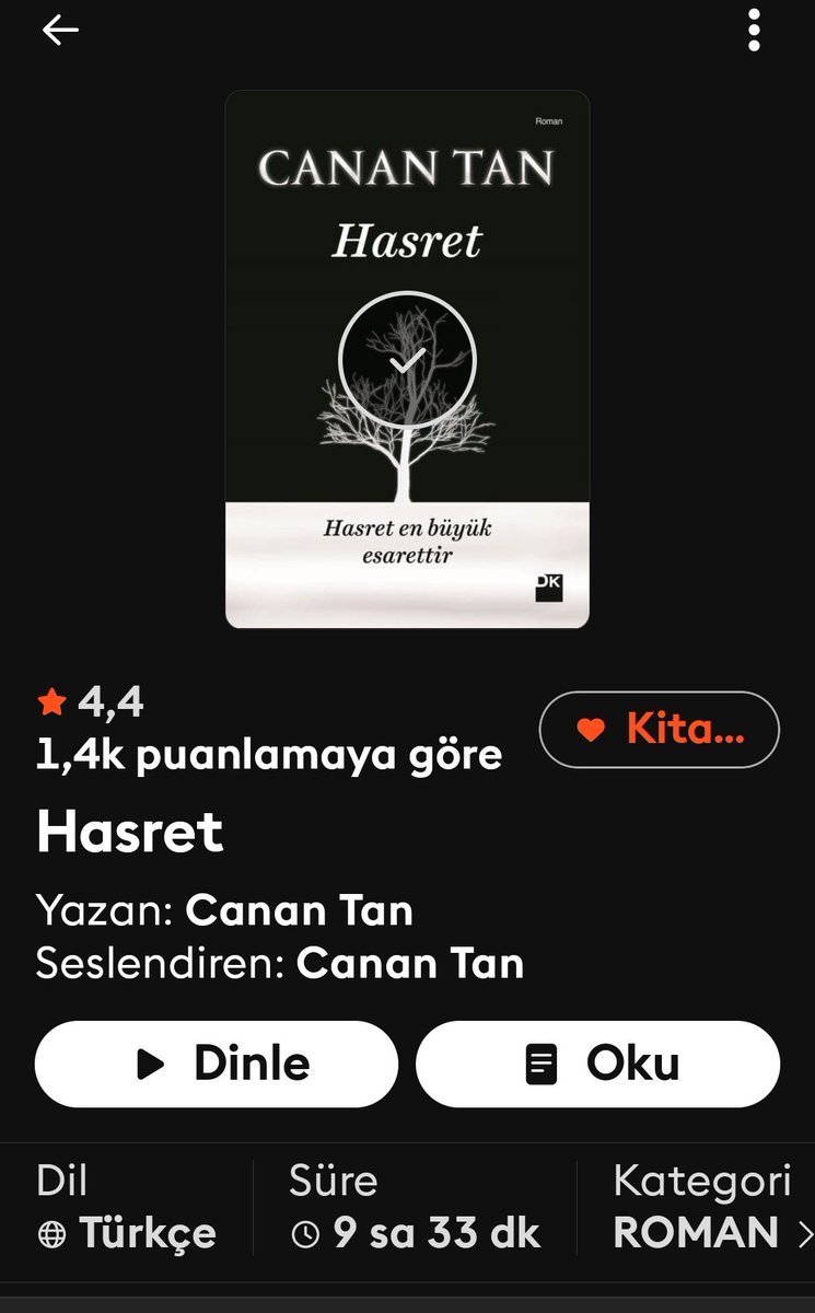 📚 Hasret
✍️ Canan Tan
🗣️ Canan Tan
⏺️ Storytel 

"'Hasret mi, ölüm mü?' deseler, kesinlikle ölümü seçerdi.. 

Tereddütsüz! 

Hiç gözünü kırpmadan!! 

Ama ona soran olmamıştıki..."

Mübadele yıllarında geçen bir hikaye.

Okurken, hasreti yüreğinizde hissedeceksiniz..

Çok