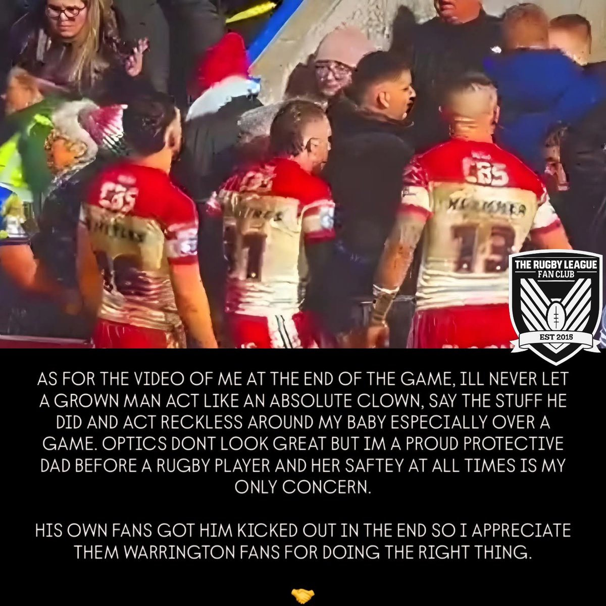 THE_RLFC's tweet photo. He shouldn't have reacted to it, but when he takes that jersey off, he's a normal human being. Any parent knows your kids come first before anything. Give this man a break and pay him the respect he deserves for standing up for what is right. #rugbyleague https://t.co/FOU7hfXSYC