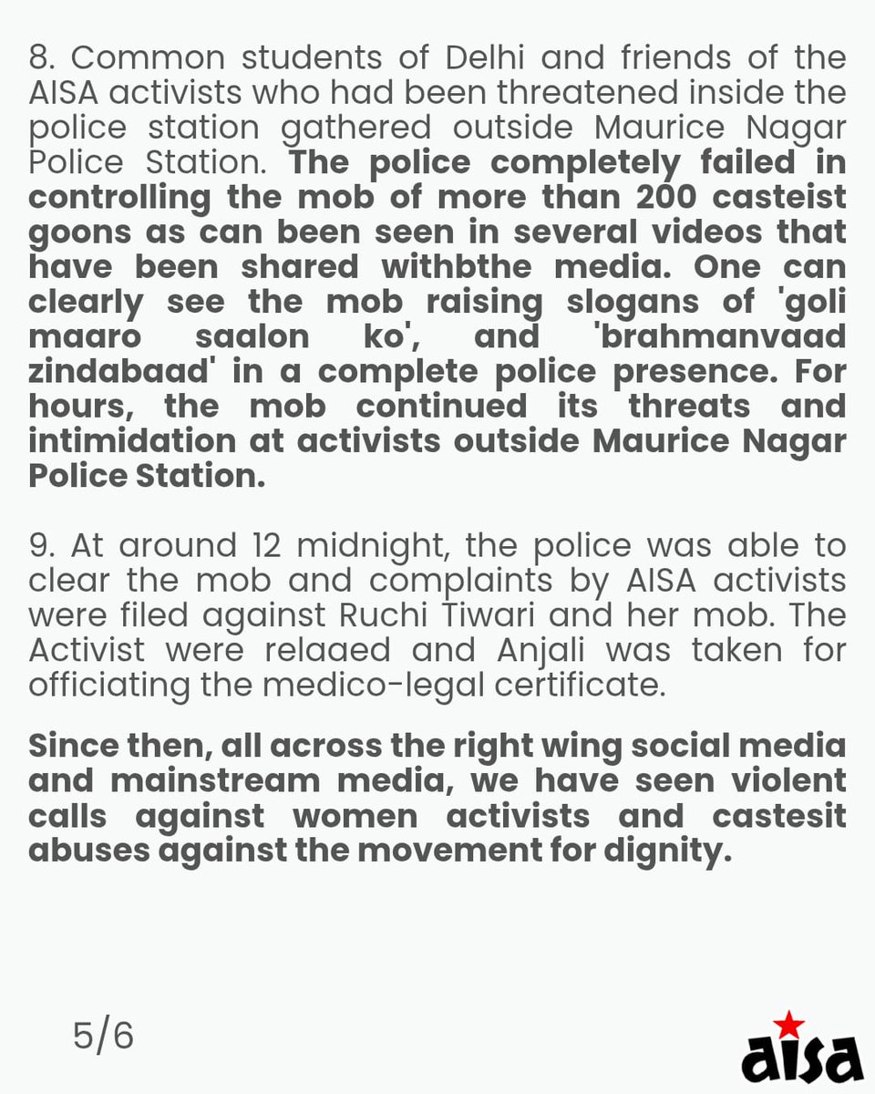 aisa_official_'s tweet photo. 🧵 5/6

Complaints were filed late into the night. Since then, coordinated online harassment and threats, particularly against women activists, have escalated.

This pattern must be examined critically.

Please read the image.

#StandWithWomen #StopHate https://t.co/qHf13QTtLo