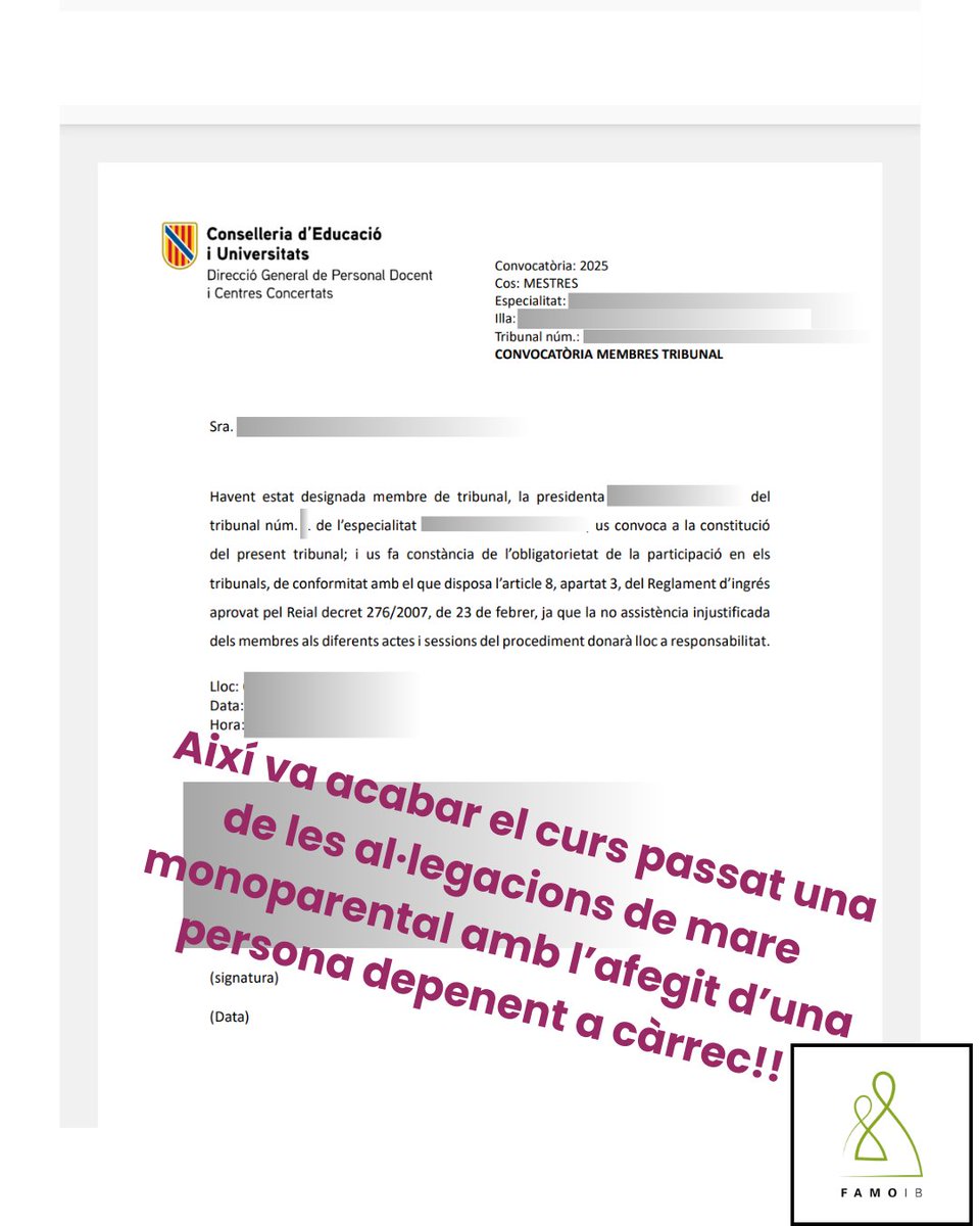 Com cada any, ens preguntem: la Conselleria d’Educació escoltarà o tornarà ignorar les demandes de les monoparentals perquè estiguin exemptes de formar part dels tribunals d’oposicions si no poden conciliar?
@edun_ib @STEI_IB @ANPEIB @UOB_IB @UGTensenyamentIB @FECCOO_IB <a href="/SIAUcat/">SIAU</a>