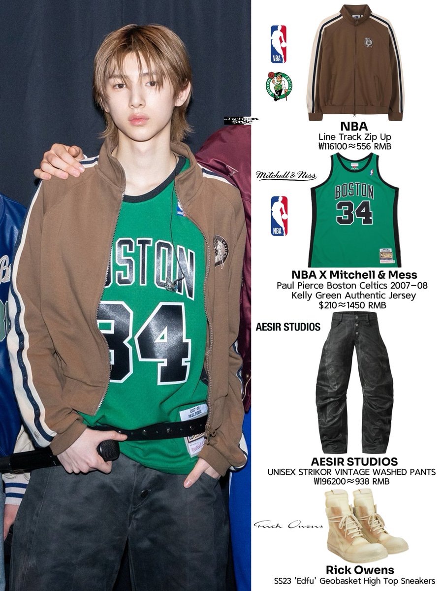 20260213｜NBA CROSSOVER

🧥：NBA
👕：NBA X Mitchell &amp; Mess
👖：AESIR STUDIOS
👟：RICK OWENS

#JUHOON #주훈 #CORTIS #코르티스