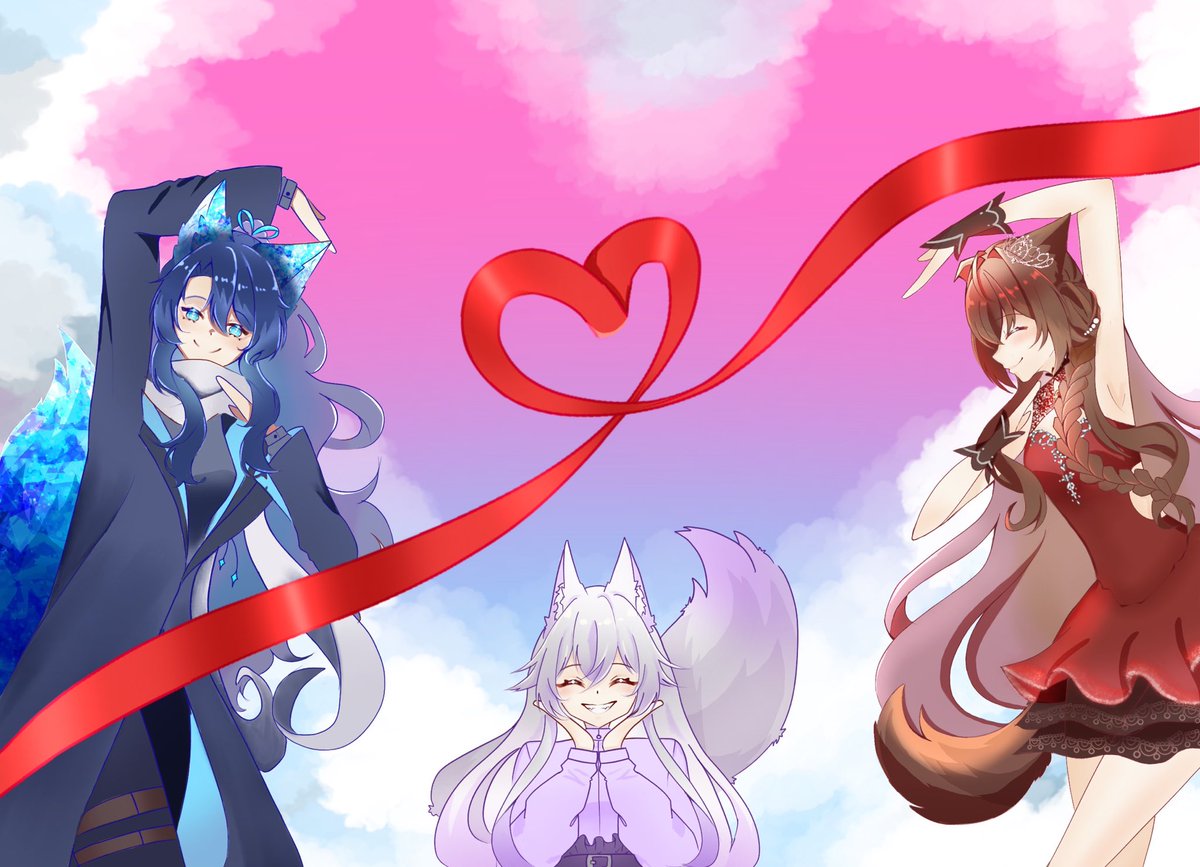 Happy Valentine’s Day!!! 
(Just now realized it’s today 😅)

Since I don’t have anything new…Here’s an old Valentine’s Day themed picture I drew of my irl trio ^-^