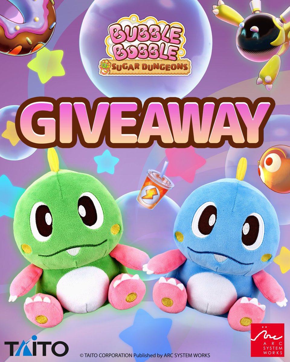 🫧 BUBBLE BOBBLE GIVEAWAY 🫧

Stand a chance of snagging 1 of 3 #BUBBLEBOBBLE plushies!

To enter:
✅ Follow
❤️ Like
🔁 Repost
💬 Reply with Team Bub 💚 or Team Bob 💙

EU only 🇪🇺
Winners will be announced on or before 28 February 🗓️
Let's see who takes it 👀