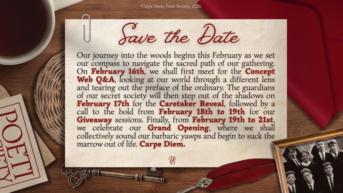 ᅠ
Hear 𝗧𝗵𝗲 𝗔𝗰𝗮𝗱𝗲𝗺𝘆’𝘀 𝗕𝗲𝗹𝗹 echoing through the halls. In this secret circle, we shed our masks and write our own verses. Keep your scrolls ready; we gather to live deliberately before the candle flickers out. Seize the day, Carpe Diem! 🏛️
ᅠ