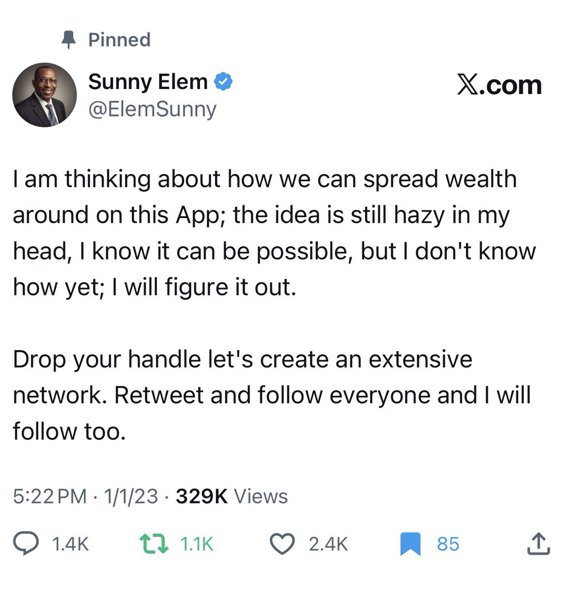 On January 1, 2023, I posted this:

“I am thinking about how we can spread wealth around on this App; the idea is still hazy in my head. I know it's possible, but I don’t know how yet. I will figure it out.”

No blueprint.
No system.
Just conviction.

Then I added:

“Drop your
