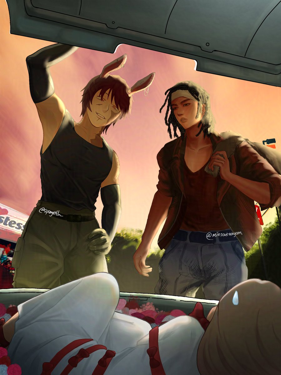 "Change of plans for your valentine's, darling. You’re coming with us!"
— a collab with <a href="/miesoutaAyam/">mie ayam</a> 🤍 #OC #sixeyethnoc