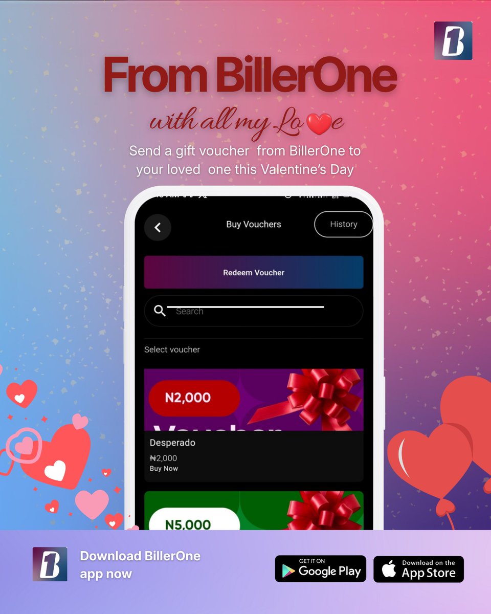 Roses are red.
Vouchers are smart. ❤️

Send a BillerOne gift voucher this Valentine’s Day and show love the practical way.

Download the app now.

#BillerOne #ValentinesDay #SendLove #Fintech