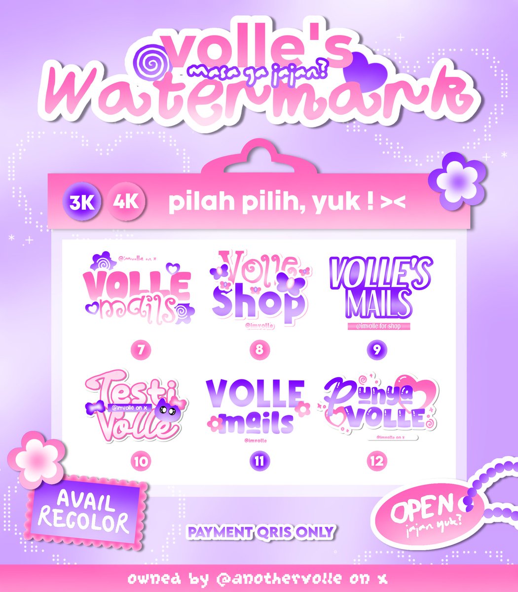 anothervolle's tweet image. 🐇🍀 𖦁ׅ ࣪  any interaction / repost would be appreciated , thank  you ! ♡

🪷 —  halo , teman-timun ! volle sudah open order wm untuk 12 catalog di bawah ini ( iya ada catalog baru , hihi ) 😽💗 simak cara order di alt iaa :3 #zonauang

🍬 : detail catalog ada di bawah yup ~~