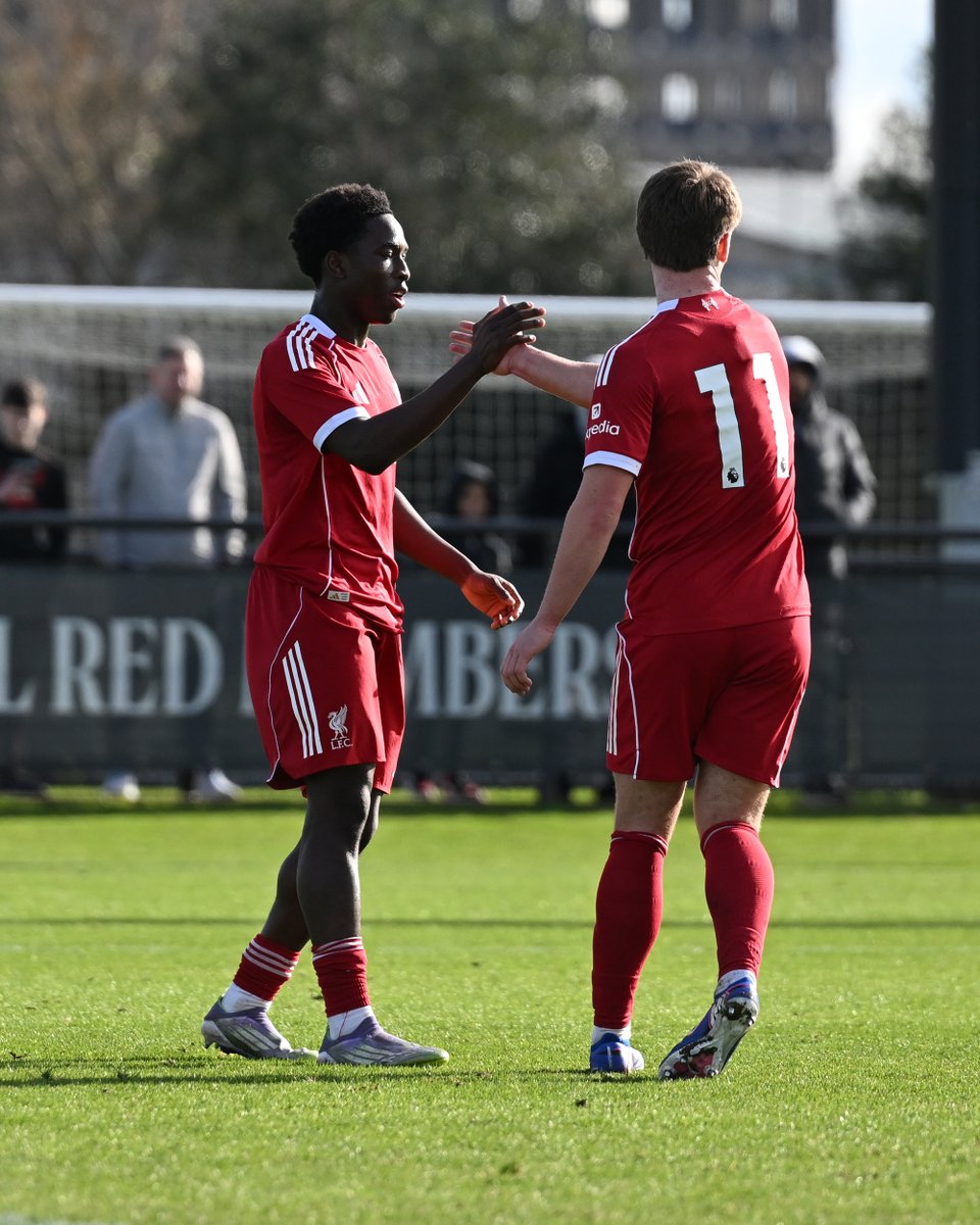 The young Reds lead 1-0 at the break against Leeds United, with Josh Abe opening the scoring ⚽️ #LFCU18s