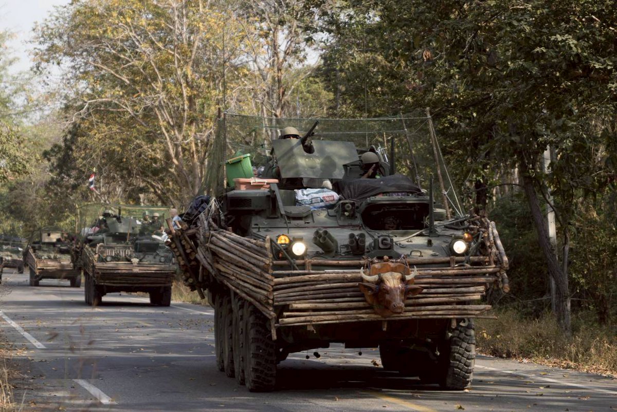 Thai Army Stryker armored vehicle convoy with a pretty wild look.
