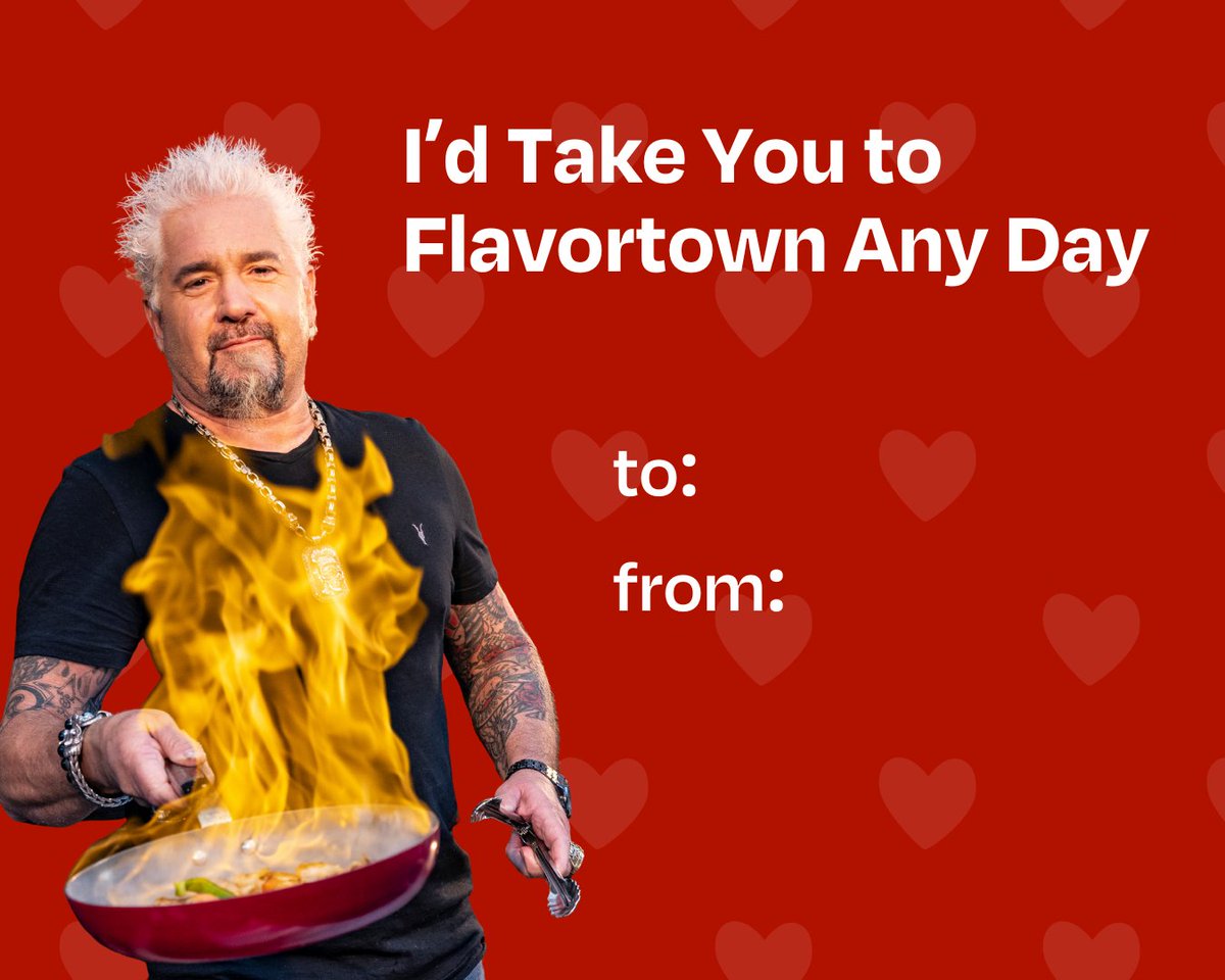 FlavortownCooks's tweet photo. Send these to your Valentine, we dare you. ❤️🔥

#ValentinesDay #GuyFieri #Flavortown #Memes #ValentinesCard #Cookware https://t.co/L0XUtaljkN