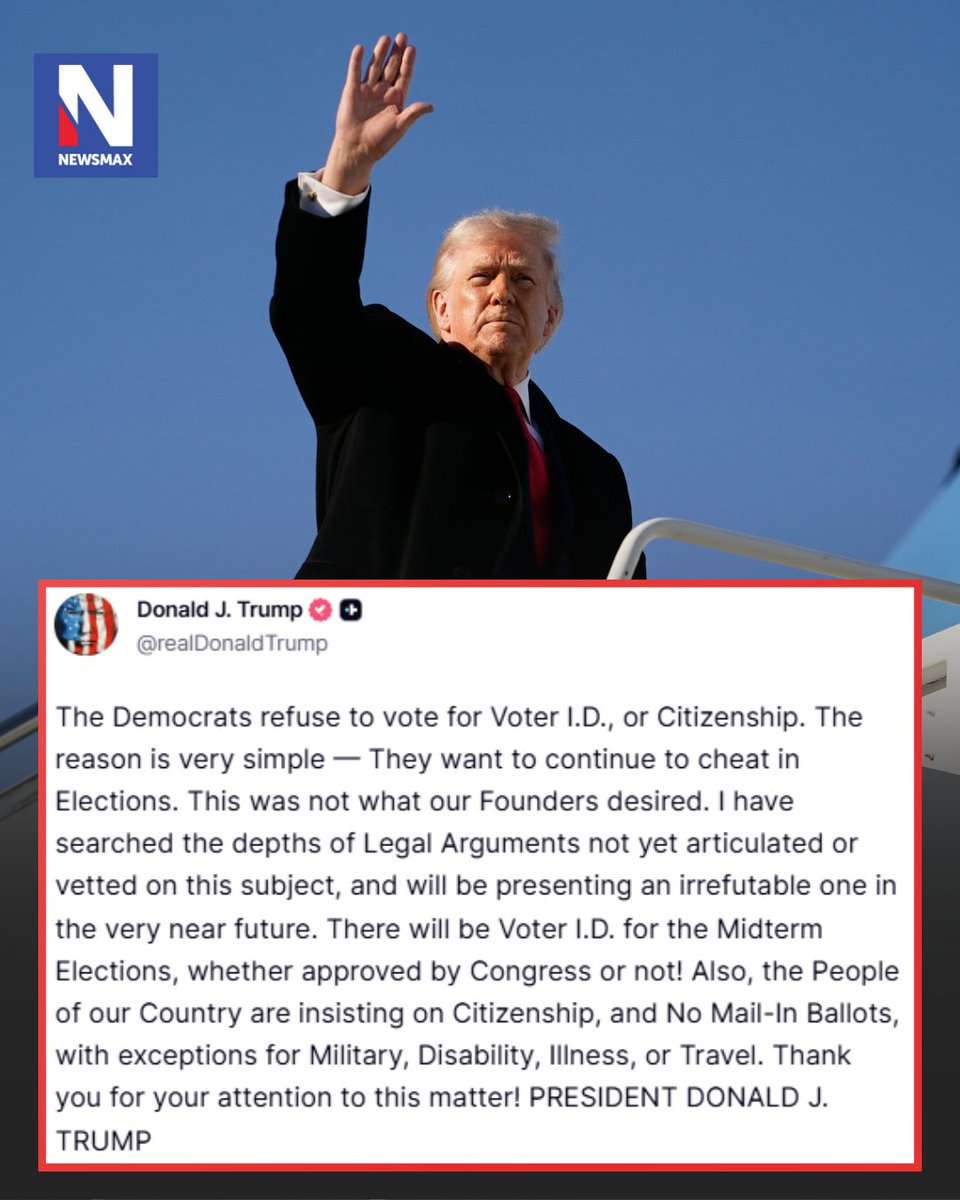 President Donald Trump said Friday that voter identification requirements will be in place for November’s midterm elections, even if Congress fails to pass the SAVE America Act. MORE: bit.ly/3OfFY6E