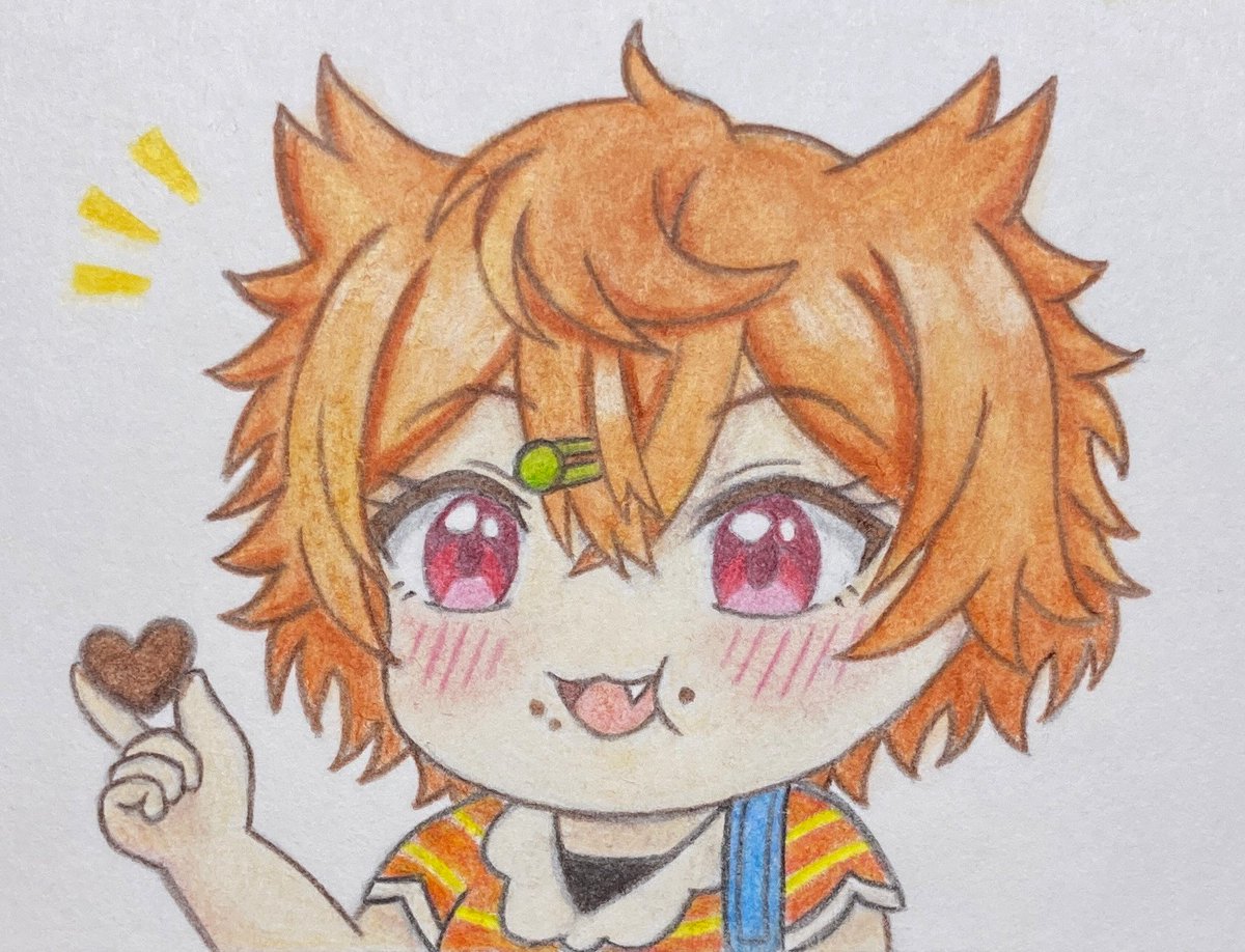punitama_jt's tweet photo. 【オペレーションＶ・２！】
「はーい、ボク食べるかかりー！」
って台詞を思い出したのでチョコあげました🍫
サルサはデフォルメで描きがち(2.5hぐらい🕝)
#ワンタイムマジックイラスト
#ラピライアート　#ラピライ美術部
#アナログ絵　#色鉛筆 https://t.co/ISeXlQ2UUZ