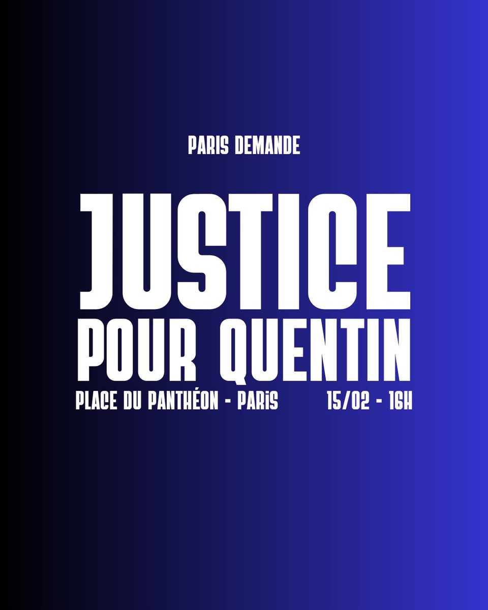 Nous serons présents au rassemblement  ce dimanche place du Panthéon, pour rendre hommage à Quentin et pour exiger un jugement exemplaire de ses assassins.

La violence d'extrême gauche ne passera pas.

Justice pour Quentin !