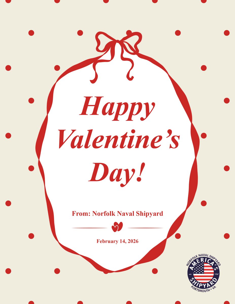 NNSYNews's tweet image. Happy Valentine's Day to the dedicated team at NNSY and all the sailors we serve. We love what we do, and we're grateful for the people who make it all possible.

(Graphic by Marisa Berkey, NNSY Visual Information Specialist) 

#NNSY #ForceBehindTheFleet #ValentinesDay