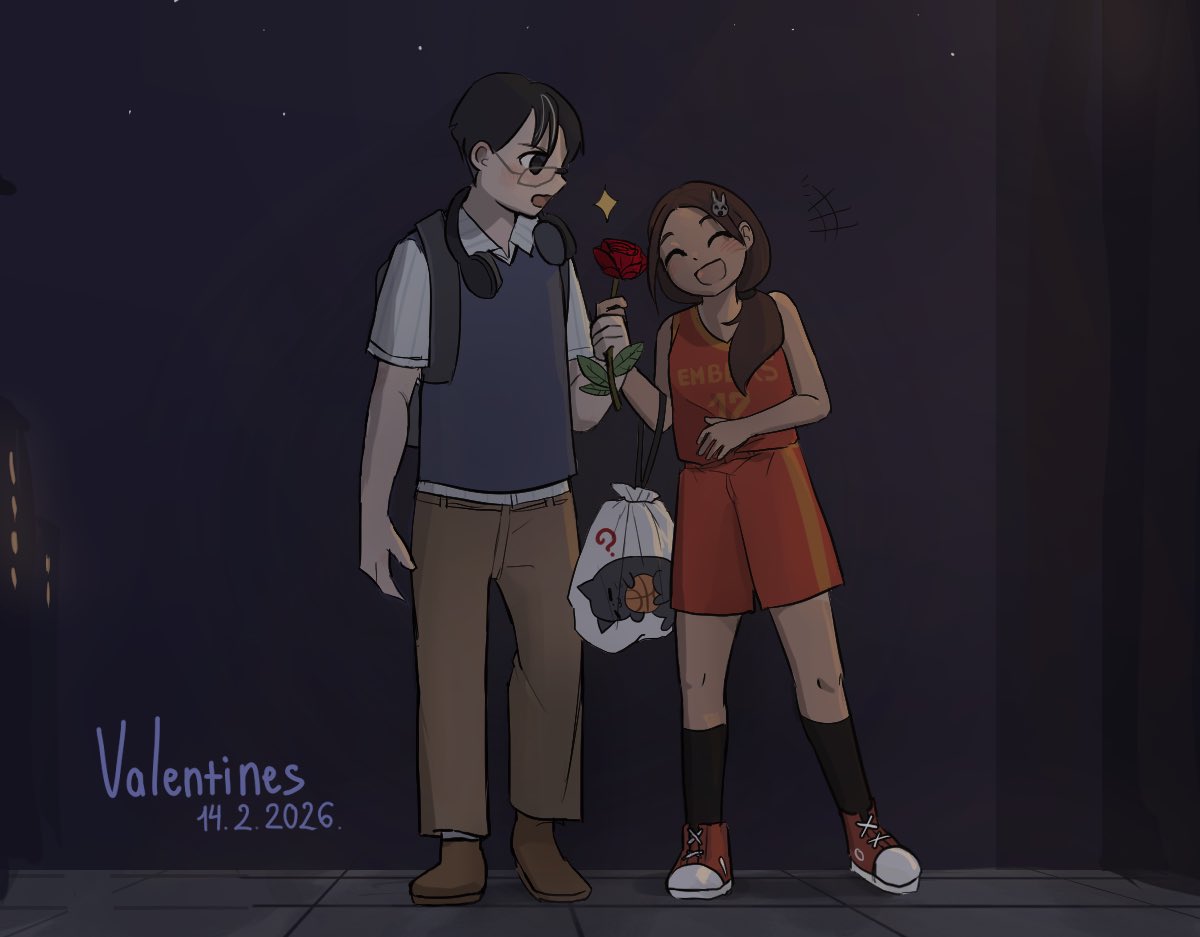 sennaako's tweet photo. happy valentines, from Timothy and Jane! 🌹💘 https://t.co/xlmSTSivss