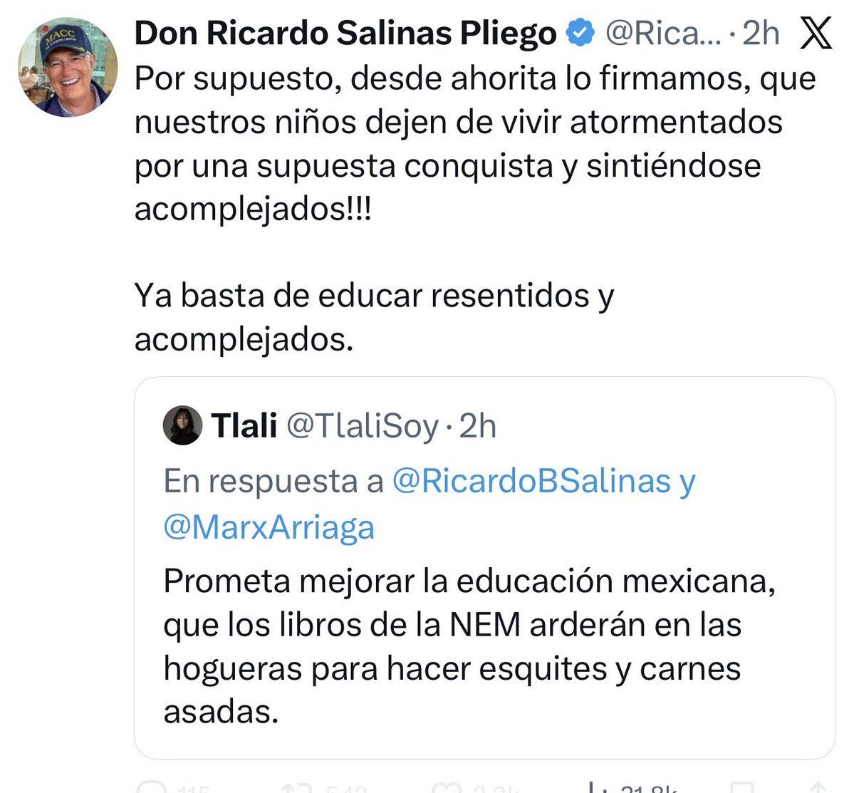 El payaso de <a href="/RicardoBSalinas/">Don Ricardo Salinas Pliego</a> casi me engaña con que le preocupan las infancias luego de enterarnos que era uno de los mexicanos con más comunicación con Epstein.

Me bloqueó pero no cejaré en la insistencia de que esclarezca sus vínculos con el club de pederastas y caníbales.