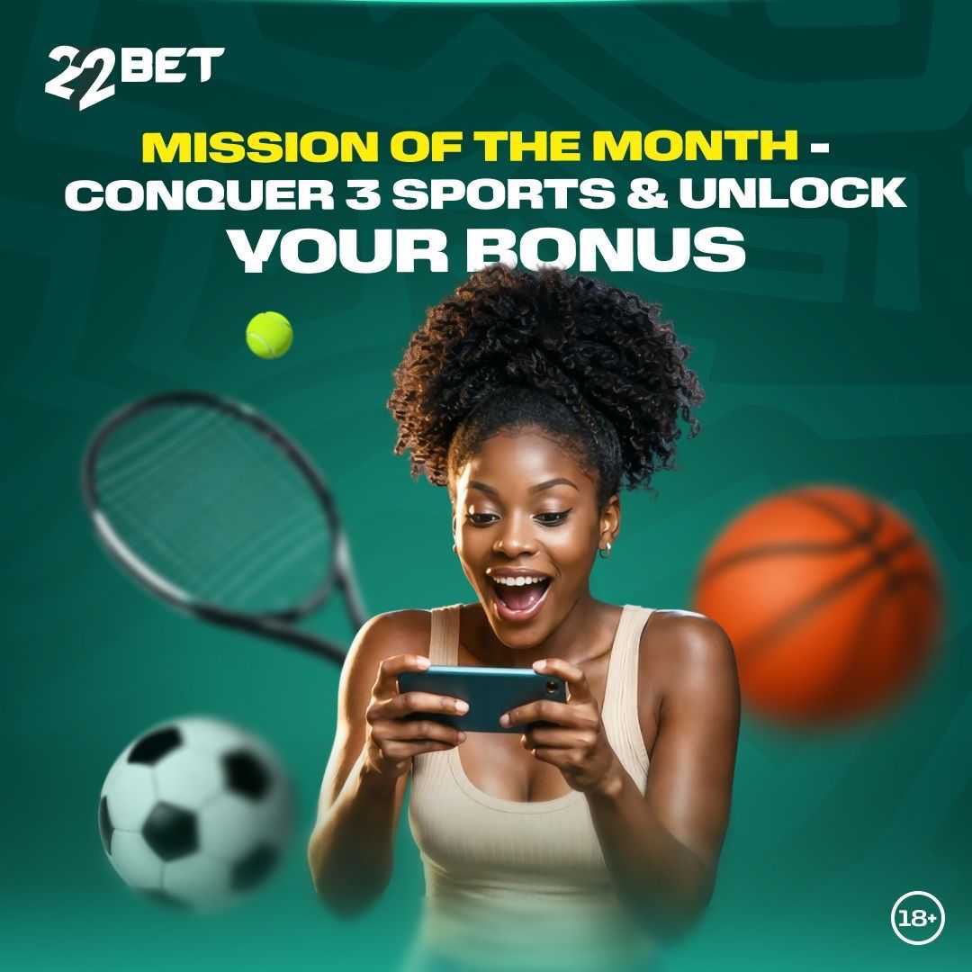 Interfejs aplikacji 22bet z widoczną sekcją bonusów