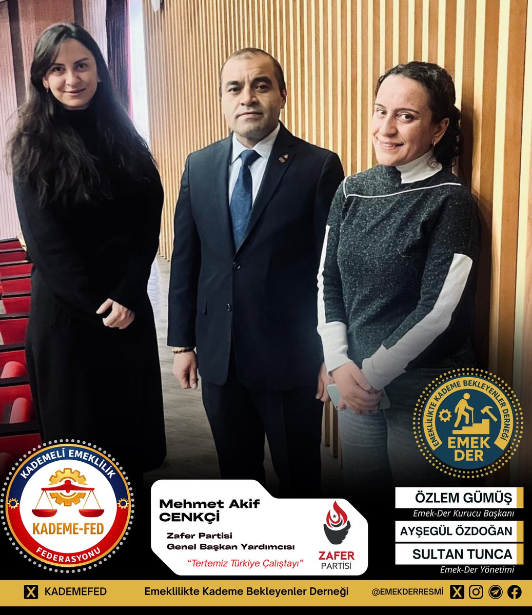 Kademeli Emeklilik Federasyonu çatısı altında faaliyet gösteren Emeklilikte Kademe Bekleyenler Derneği olarak, Zafer Partisi tarafından düzenlenen “Tertemiz Türkiye Çalıştayı” programına katılım sağlamaktan büyük memnuniyet duyduk.

Başta programa teşrifleriyle bizleri