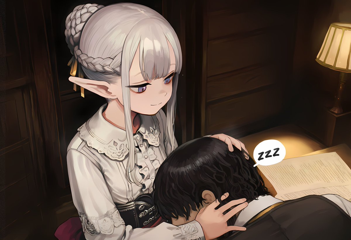 私室控の銀髪従士ちゃん #AIillustration #AIイラスト #OC #originalcharacterart #NovelAI #AIart #fantasygirl