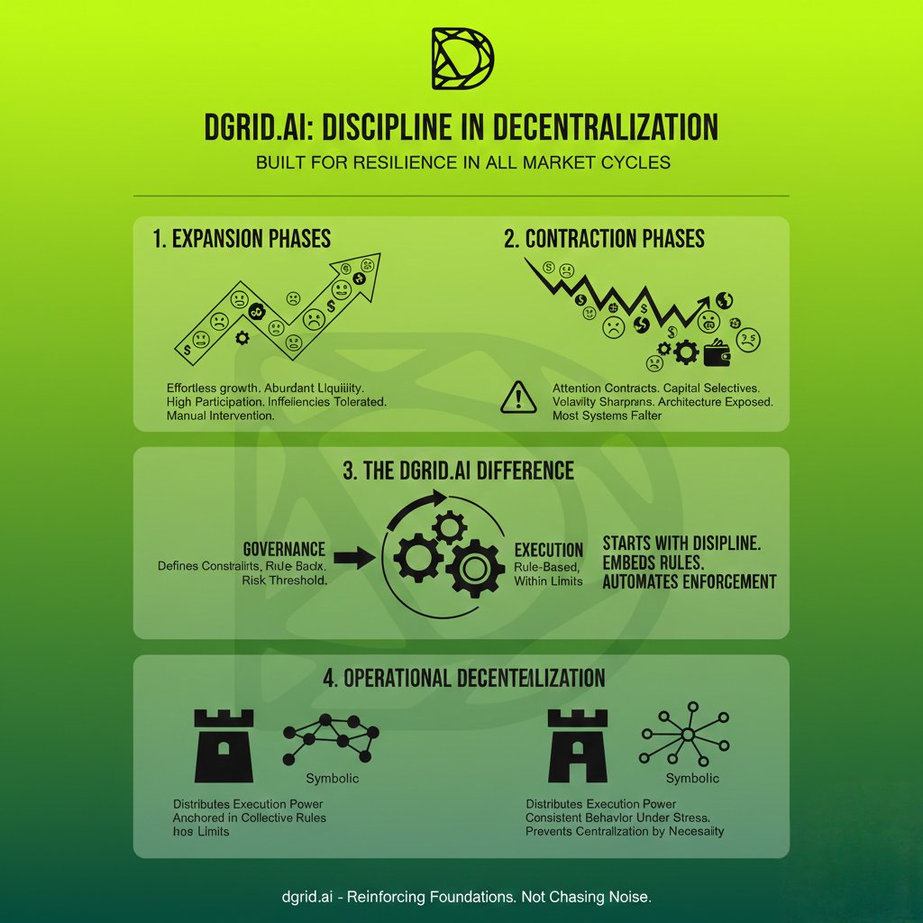 sololeveling006's tweet image. Discipline is unpopular in bull markets.

dgrid_ai is built for when discipline becomes non-negotiable.

In expansion phases, decentralization feels effortless. Liquidity is abundant. Participation is high. Governance threads are active. When everything trends upward,…