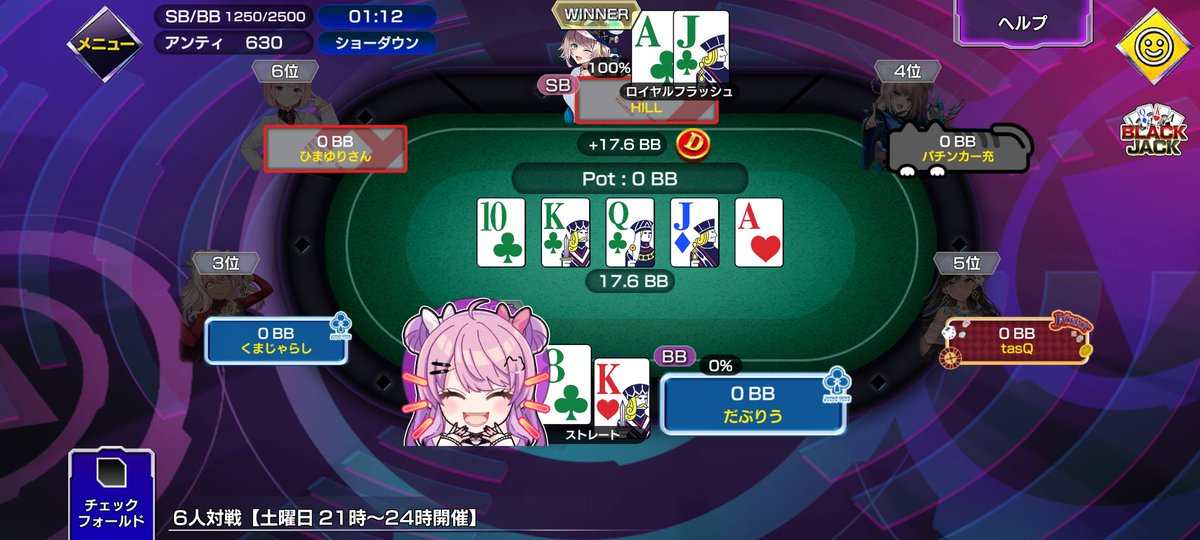 Dabril_w's tweet photo. うっそだろ！😳😳
♦︎•♣︎•━━━━
#ポカチェ でクラブマッチをプレイ！
━━━━•♠︎•♥︎
ルーム名：6人対戦【土曜日 21時〜24時開催】
順位：2位

▼#ポーカーチェイス はこちら
https://t.co/Y2YpkO4Zr4
#ポーカー https://t.co/YRlyYMsmvD