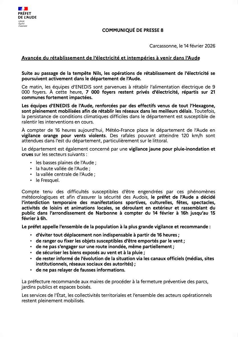 Image de Préfet de l'Aude - VIGILANCES MÉTÉOROLOGIQUES | Météo-France place le département de l’Aude en vigilance orange « vent