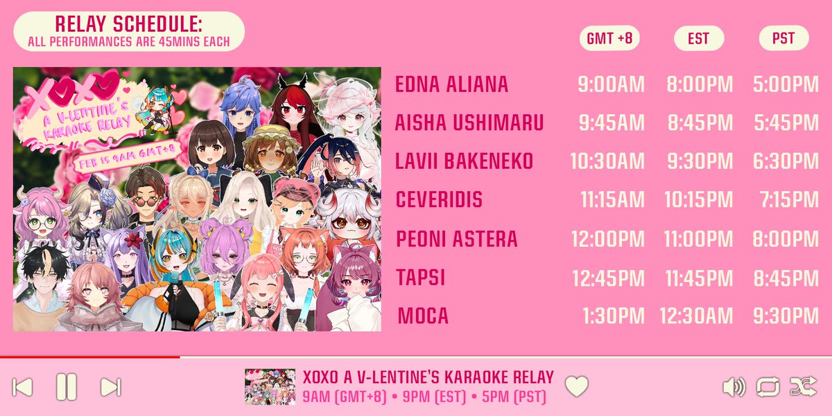 ASHA_EXE's tweet photo. 🌟XOXO: KARAOKE RELAY SCHEDULE🌟

Here it is ~! A serenade from us to all of you ⸜(｡˃ ᵕ ˂ )⸝♡

📅: FEBRUARY 15, 2026
🕘: 9AM (GMT+8)  // 8PM (EST) // 5PM (PST)

✨🩷 https://t.co/c1FrPXovhb