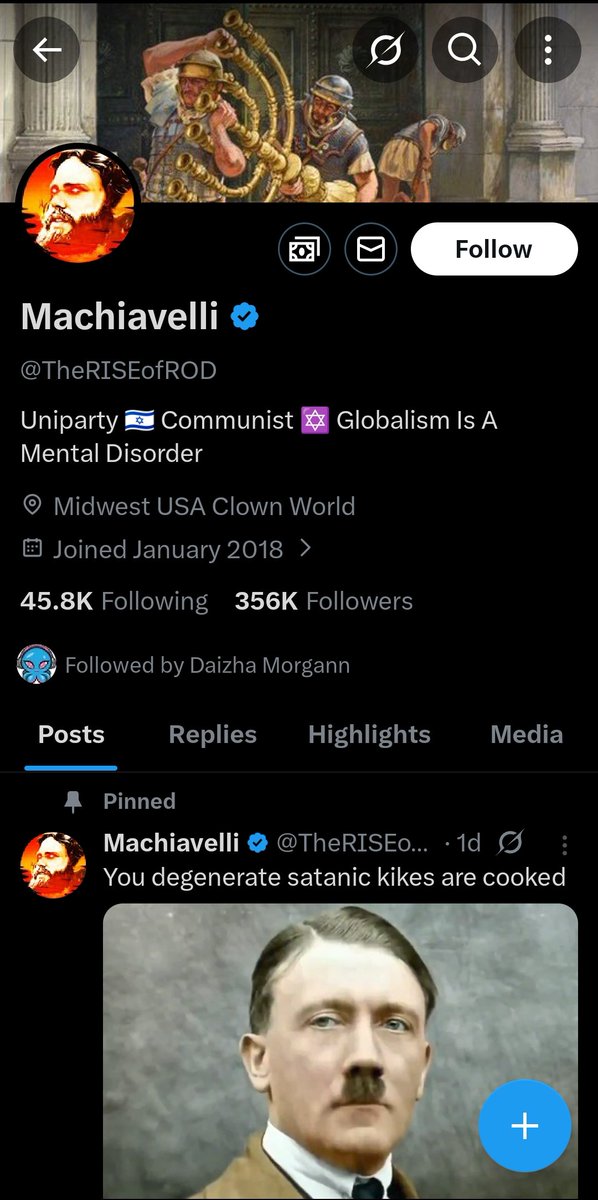 Everglade422's tweet photo. @DaizhaMorgann Hey girl just wondering why you're following a literal neo-nazi account? https://t.co/eElH67lrbt