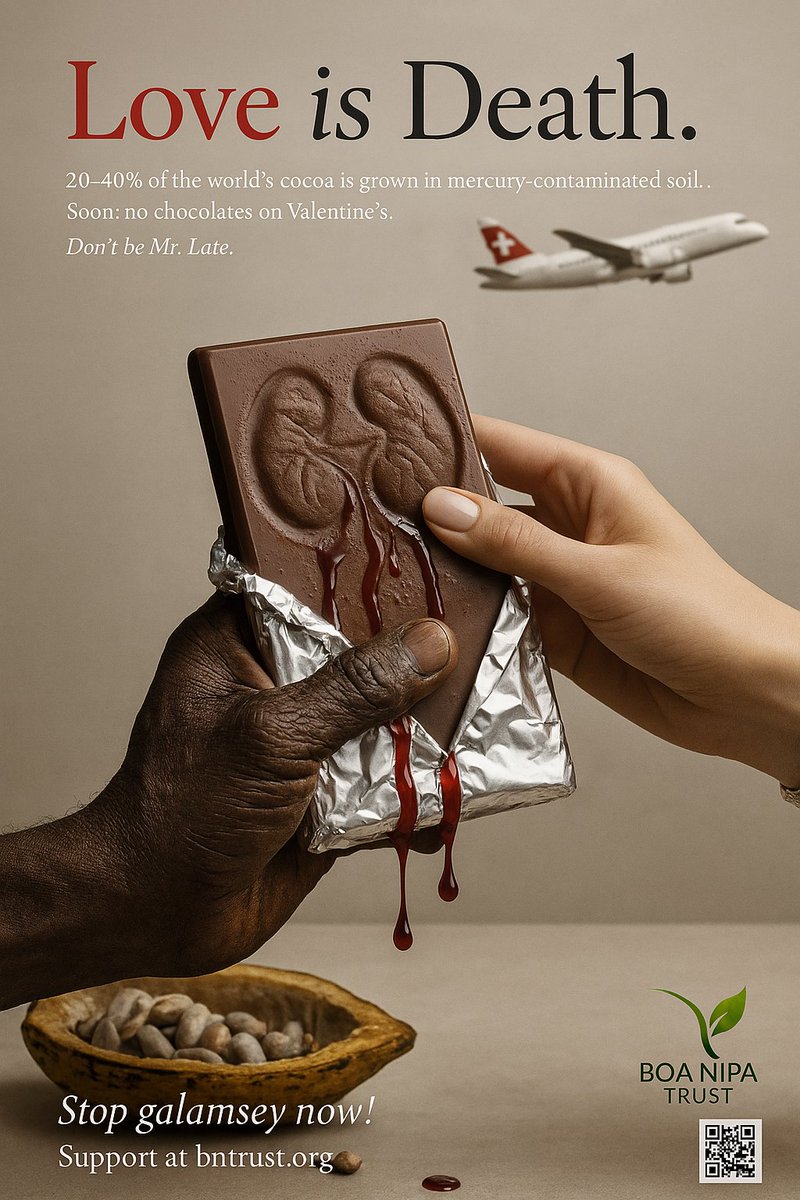ɔdɔ yɛ owu: love is death.
1. wherever you are, there’s a 1-in-5 chance the chocolate you eat today was made with cocoa grown in Ghana. if you’re Swiss, the odds may be even higher.

2. over 60% of Ghana’s surface water sources are contaminated by pollutants from galamsey