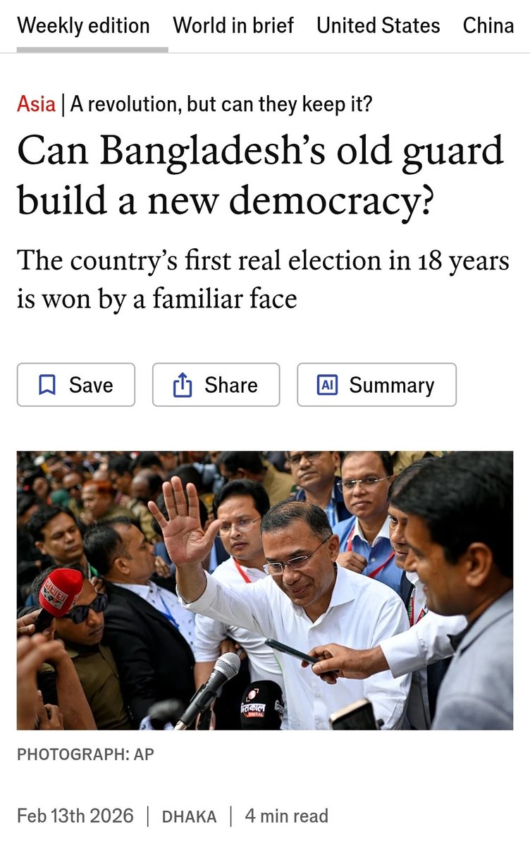 The hypocrisy is glaring.
The 2024 elections, when Hasina won with a strong majority, was apparently "fake" because BNP boycotted the polls.

And yet this time Bangladesh had a "real election" even though Awami League was banned from taking part.

The tragedy is elsewhere. In the