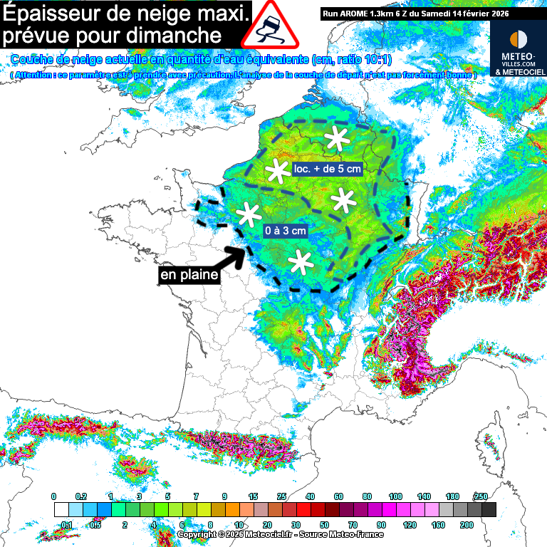 L'épisode de #neige de demain pourrait déposer localement plus de 5 cm au nord de la Seine. Toutefois, il s'agira souvent d'une neige mouillée et cela va se jouer à quelques dixièmes de degrés (en limite). Certains scénarios (ARPÈGE) prévoient à peine 1 à 2 cm. Les plateaux à