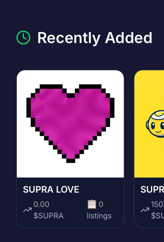 Happy Valentine to all $SUPRA fams.

$SUPRA LOVE is currently added and live on the <a href="/CrystaraMarkets/">Crystara</a> .

To celebrate the season of love i will be giving 5000 $SUPRA to a random Holder at every 25 mints.

crystara.trade/marketplace/su…