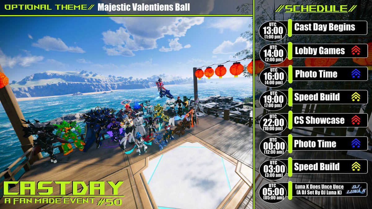 Cast Day #50 has begun!
🌎Located on: All-ship 03, 1181 8782 0554
✨Theme is: Majestic Valentines Ball
🥳Everyone is invited!

Streamed by: <a href="/Skulls_VT/">Skulls Nightshade 😈💎✨</a>
DJ by: <a href="/Tromad2/">Tro | DJ Luna K | Blue Miqo'te</a>

#PSO2NGS #PSO2 #PSO2CASTDAY #PSO2GLOBAL #PSO2_NGS_SS
