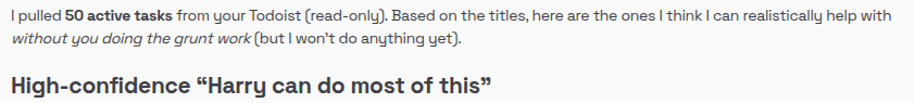 connected my openclaw to ToDoIst and this made me LOL  (Yes I called him Harry)