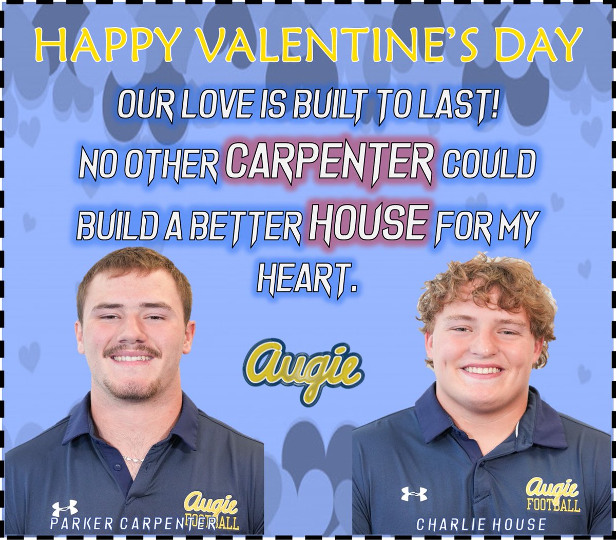 AugieILfootball's tweet photo. In a rush to find a Valentine, our Freshmen have you covered. HAPPY VALENTINE'S DAY #theAUGIEway https://t.co/kUquG8GyLE