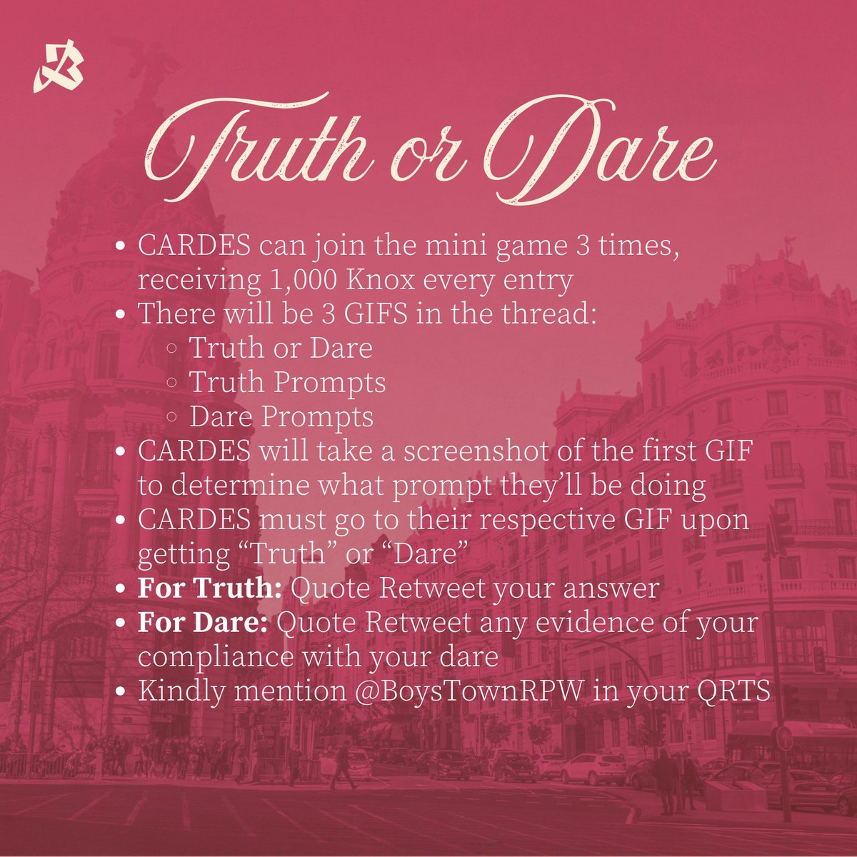 BoysTownRPW's tweet photo. 📷: TRUTH OR DARE? 

Roses are red, violets are blue, it’s T or D and the spotlight’s on you confess, send that message, and take that risk. 

This #BTHeartsDay, we’re not playing safe.. we’re playing bold! No lies, no fear, just vibes and maybe a little romance https://t.co/VI0dUJW4A4