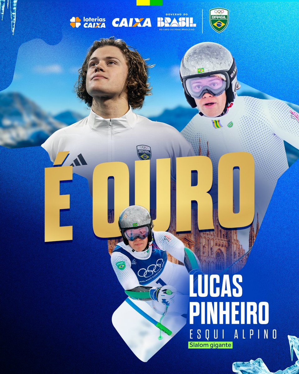 timebrasil's tweet image. É OUROOOOO! É A PRIMEIRA MEDALHA OLÍMPICA DE INVERNO DO #TIMEBRASIL!!! 🇧🇷❄️

Lucas Pinheiro Braathen faz história no slalom gigante de #MilanoCortina2026 e coloca o Brasil no pódio dos Jogos Olímpicos de Inverno pela primeira vez! 

O sonho se tornou realidade! Você é gigante,…