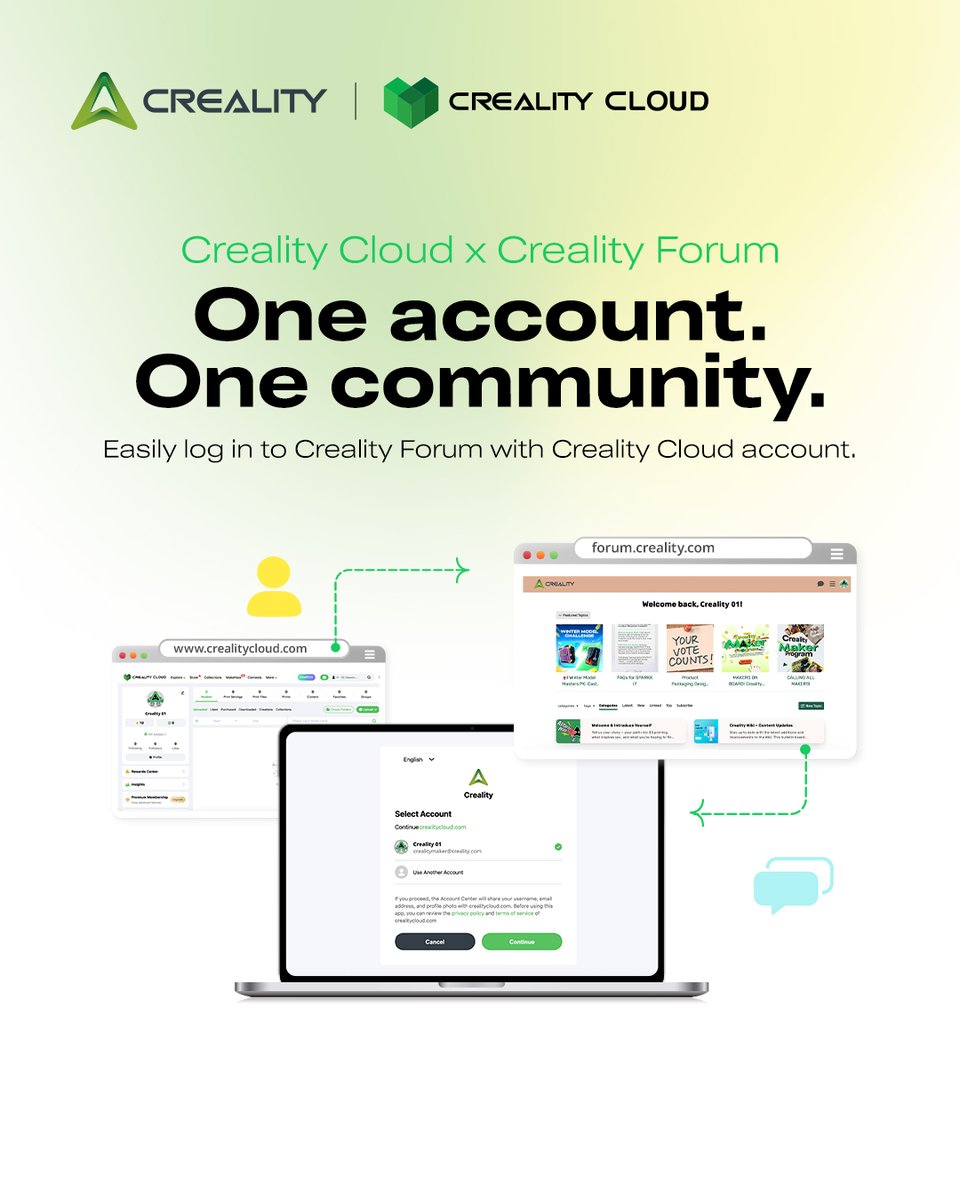 Creality3dP's tweet image. Creality Cloud × Creality Forum
One account. One community.

Log in to the Creality Forum easily with your Creality Cloud account and connect with makers worldwide.

👉 Join the community now: forum.creality.com

#Creality #CrealityCloud #Maker #MakerCommunity