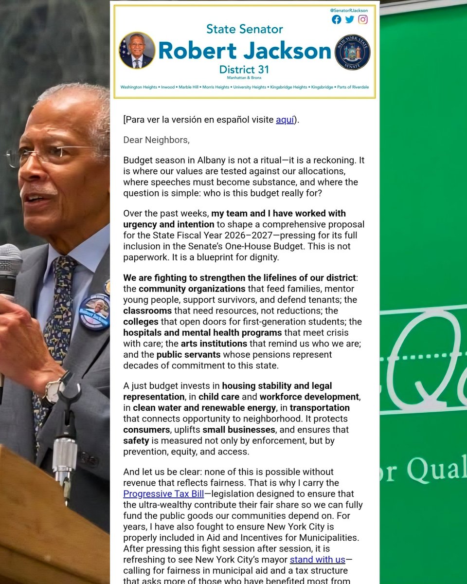 SenatorRJackson's tweet photo. 📣 Alert—worth the read!

My latest e-update, "For the People. For Fairness. For New York," is now live. If you haven’t had a chance, I invite you to read it and share it with your community.

Full update + subscription link in bio. https://t.co/liXnSZNKr6