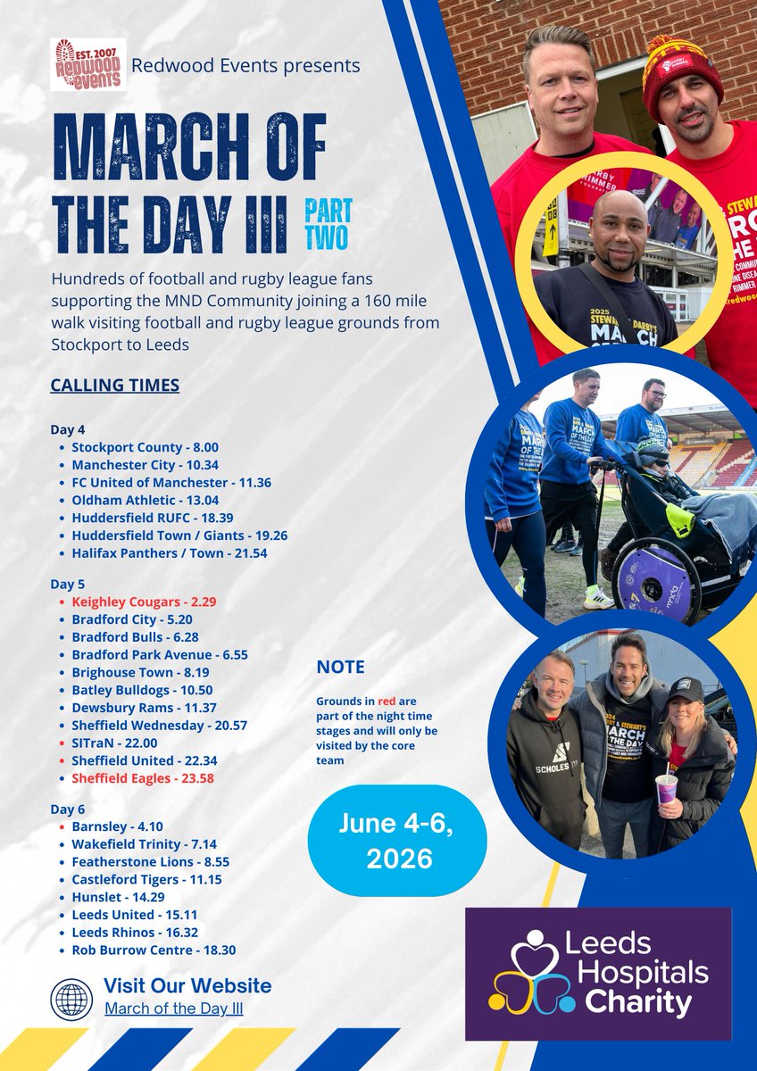 Redsmail's tweet photo. March of the Day III preparations continue. Great chats this week with @leedsrhinos @Everton @SheffieldUnited @Rovers @PontefractColl3 @WidnesRL &amp; @ASFCofficial about support for our 350 mile walk for @DarbyRimmerMND @ @LDShospcharity 

Join is in June
https://t.co/lVWNStpZiJ https://t.co/0IfxKvOFG3